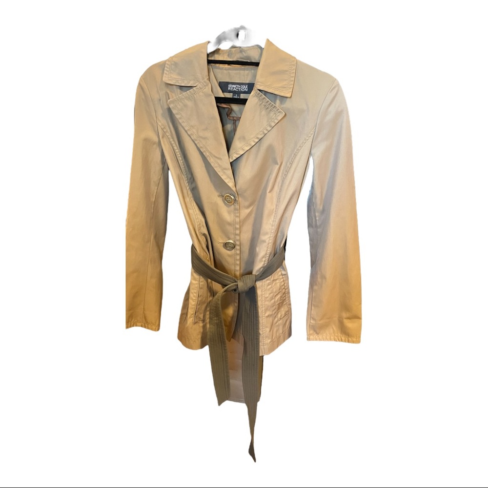 KENNETH COLE REACTION Sz Small Cotton /Polyester Tan Belted Coat